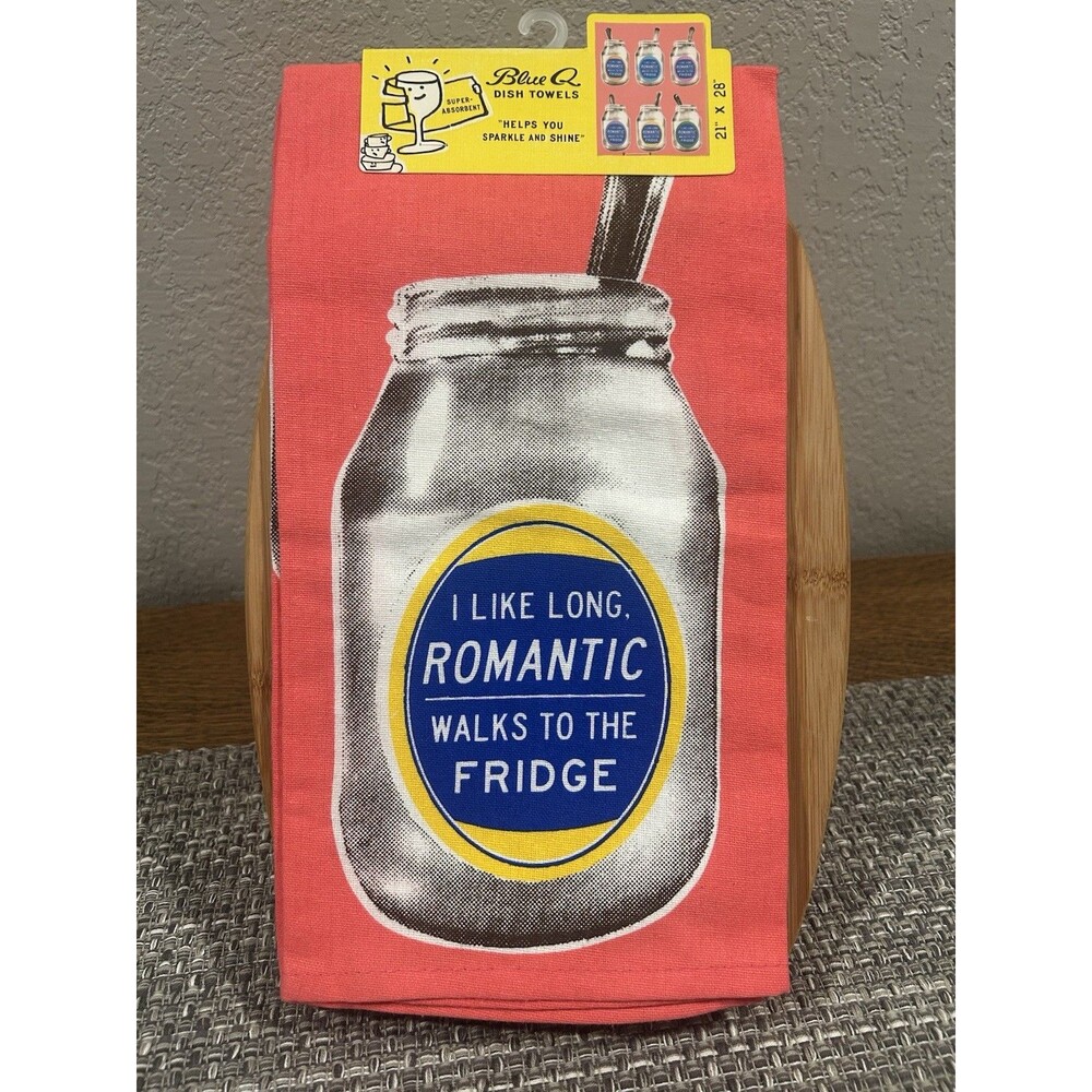 Blue Q Dish Towel “I Like Long Romantic Walks To The Fridge”  21” X 28” NWT